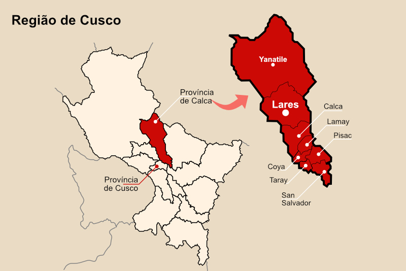 Localização de Lares na região de Cusco